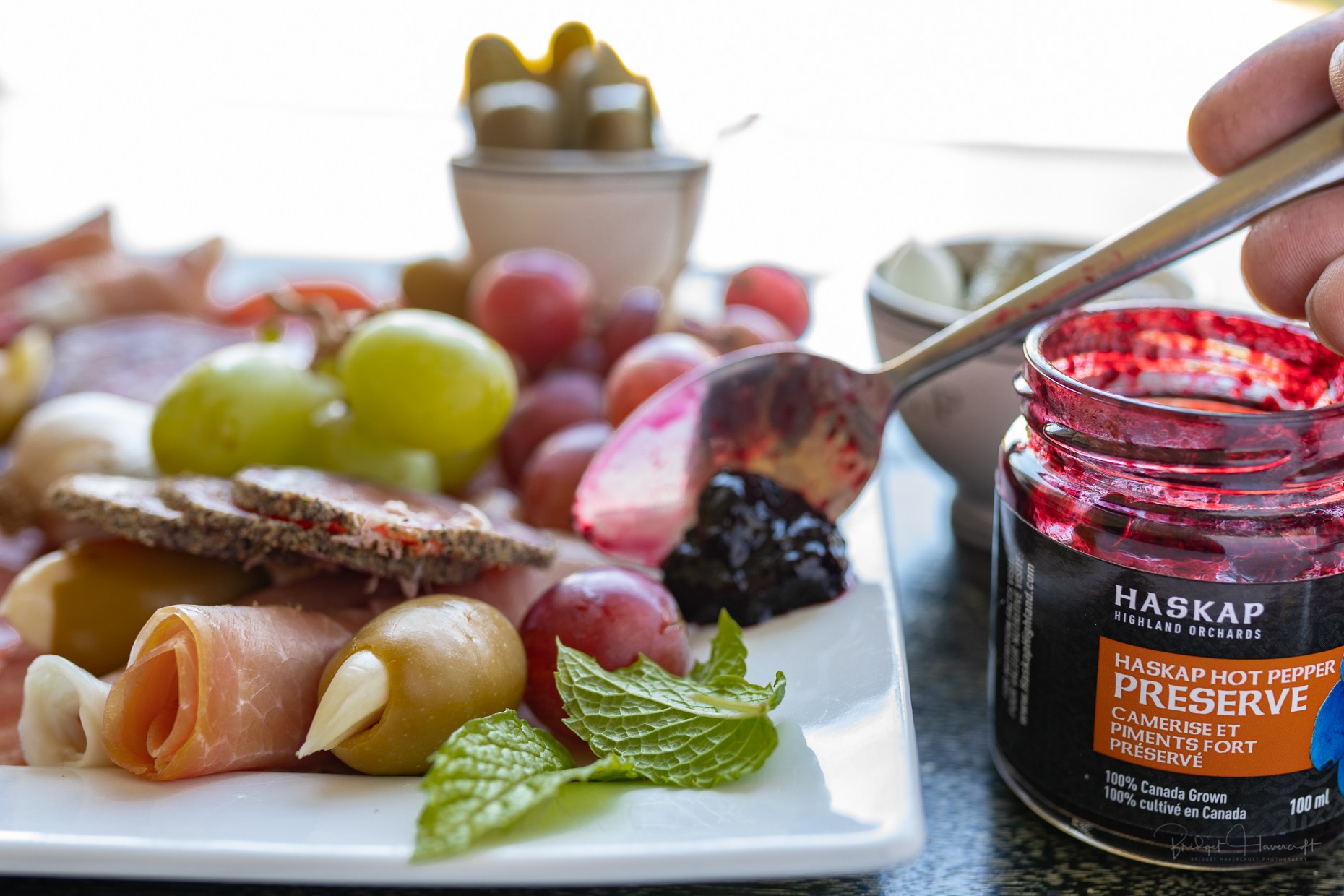 Haskap Highland Berries-Hot Pepper preserve with a delicious charcuterie board